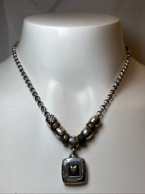 Vintage Brighton Heart Pendant Charm Necklace, Silver-Plated Mixed Metals 16"